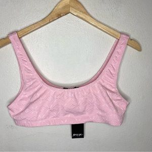 New Nasty Gal Pink Eyelet Broderie Crop Bikini Swim Top Only Size US 10